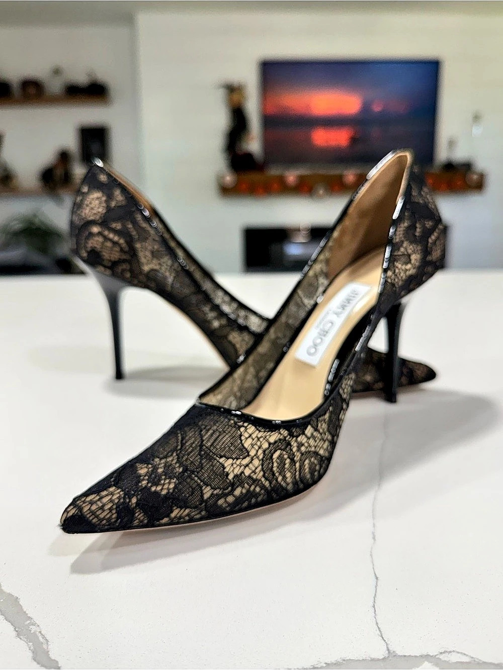 Jimmy Choo Romy 85 Black Lace Pumps EU 37